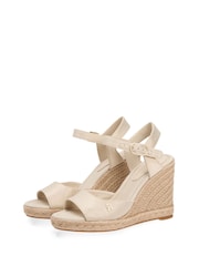 Tommy Hilfiger Cream Satin Monogram Wedge Espadrilles - Image 3 of 6
