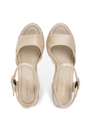 Tommy Hilfiger Cream Satin Monogram Wedge Espadrilles - Image 4 of 6