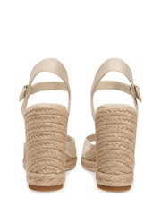 Tommy Hilfiger Cream Satin Monogram Wedge Espadrilles - Image 5 of 6