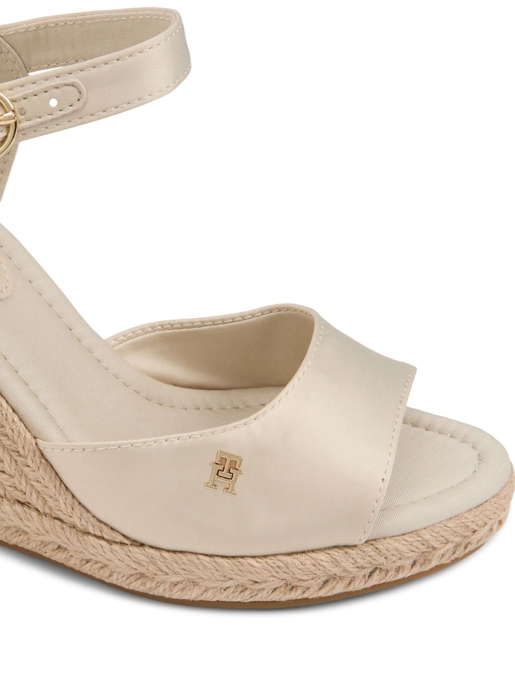 Tommy Hilfiger Cream Satin Monogram Wedge Espadrilles - Image 6 of 6 Tommy Hilfiger Cream Satin Monogram Wedge Espadrilles - Image 6 of 6