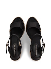 Tommy Hilfiger Black Satin Monogram Wedge Espadrilles - Image 5 of 6
