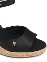 Tommy Hilfiger Black Satin Monogram Wedge Espadrilles - Image 6 of 6
