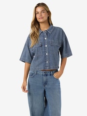 NOISY MAY Blue Short Sleeve Crop Shirt - Image 2 of 7