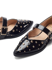 Schwarz - Moda in Pelle Fijia Nieten besetzt Mary Jane Schuhe - Bild 3 von 4