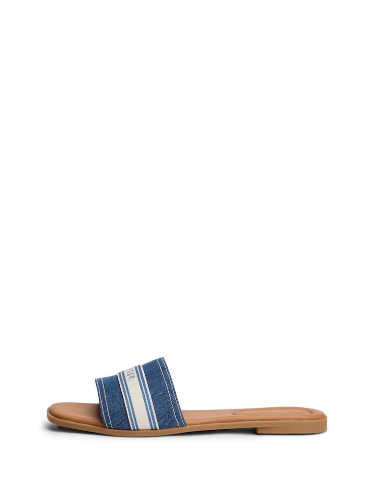 Tommy Hilfiger Blue Canvas Denim Webbing Strap Mules - Image 2 of 6