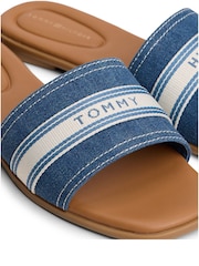 Tommy Hilfiger Blue Canvas Denim Webbing Strap Mules - Image 6 of 6