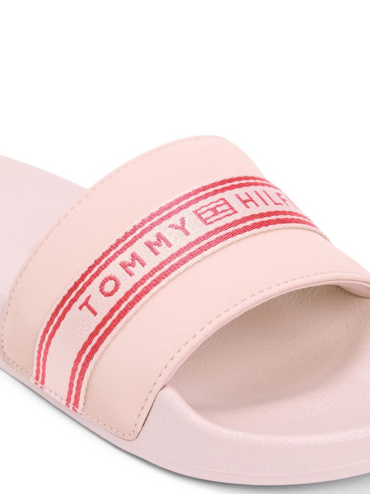 Tommy Hilfiger Pink Logo Tape Webbing Pool Slides - Image 6 of 6