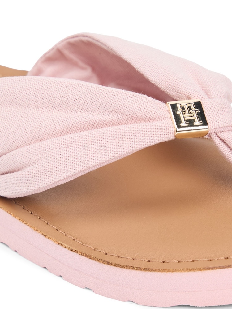 Tommy Hilfiger Pink Monogram Plaque Hemp Flip Flops - Image 6 of 6