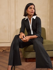 Love & Roses Black/White Petite Tailored Contrast Ponte 3/4 Sleeve Jumpsuit - Image 3 of 4