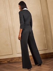 Love & Roses Black/White Petite Tailored Contrast Ponte 3/4 Sleeve Jumpsuit - Image 4 of 4