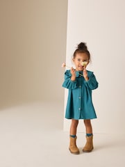 Teal Blue Collar Detail Long Sleeve Cord Dress (3mths-8yrs) - Image 2 of 8