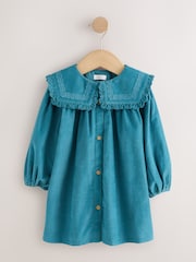 Teal Blue Collar Detail Long Sleeve Cord Dress (3mths-8yrs) - Image 5 of 8