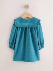 Teal Blue Collar Detail Long Sleeve Cord Dress (3mths-8yrs) - Image 6 of 8