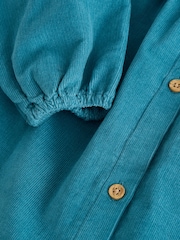 Teal Blue Collar Detail Long Sleeve Cord Dress (3mths-8yrs) - Image 7 of 8