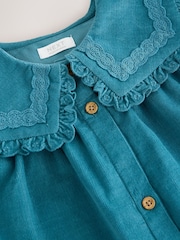 Teal Blue Collar Detail Long Sleeve Cord Dress (3mths-8yrs) - Image 8 of 8