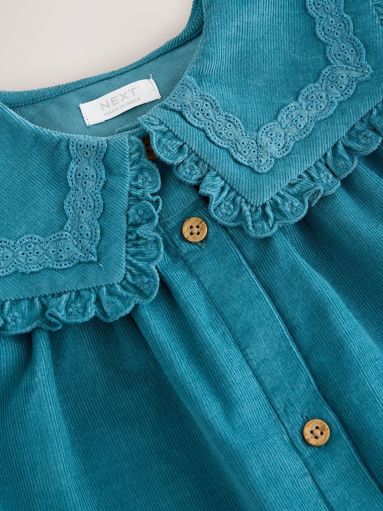 Teal Blue Collar Detail Long Sleeve Cord Dress (3mths-8yrs) - Image 8 of 8 Teal Blue Collar Detail Long Sleeve Cord Dress (3mths-8yrs) - Image 8 of 8