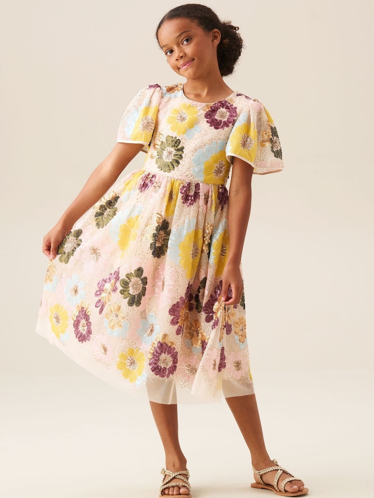 Angel & Rocket White Verity Flower Sequin Dress - Image 1 of 7