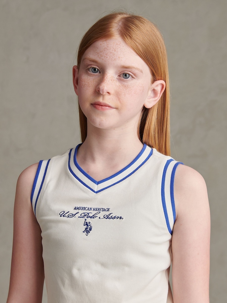 U.S. Polo Assn Cream Script V-Neck Sleeveless Dress - Image 2 of 7