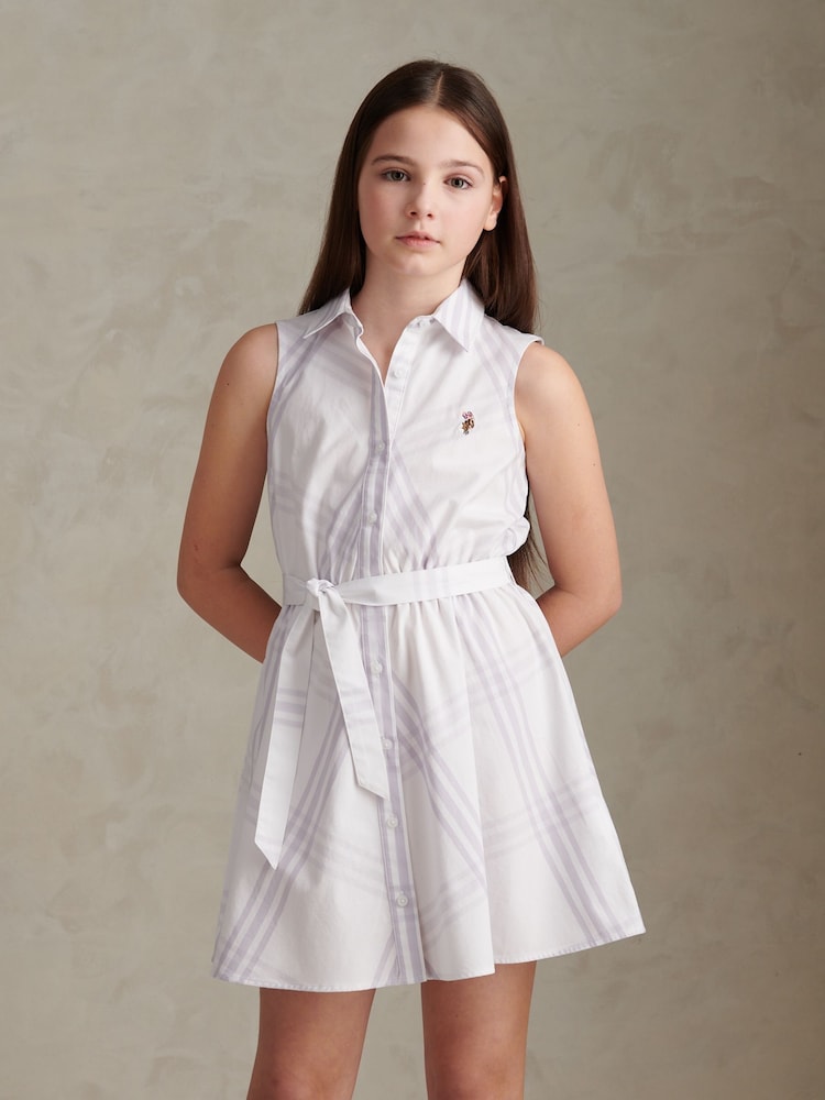 U.S. Polo Assn Purple Check Sleeveless Shirt Dress - Image 1 of 7
