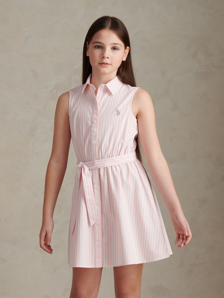 U.S. Polo Assn Pink Striped Sleeveless Shirt Dress - Image 1 of 7