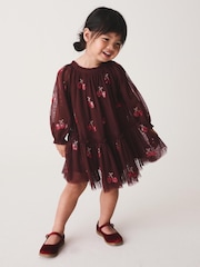 Бургундия қызылы - Cherry Sequin Mesh Occasion Dress (3mths-8yrs) - 6суретінің 1 суреті