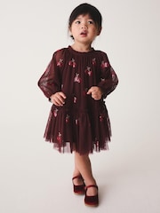 Бургундия қызылы - Cherry Sequin Mesh Occasion Dress (3mths-8yrs) - 6суретінің 2 суреті