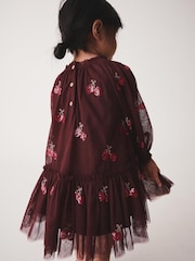 Бургундия қызылы - Cherry Sequin Mesh Occasion Dress (3mths-8yrs) - 6суретінің 4 суреті