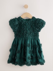 深綠色 - 3D Flower Occasion Dress (3mths-8yrs) - 圖片 1，共 4