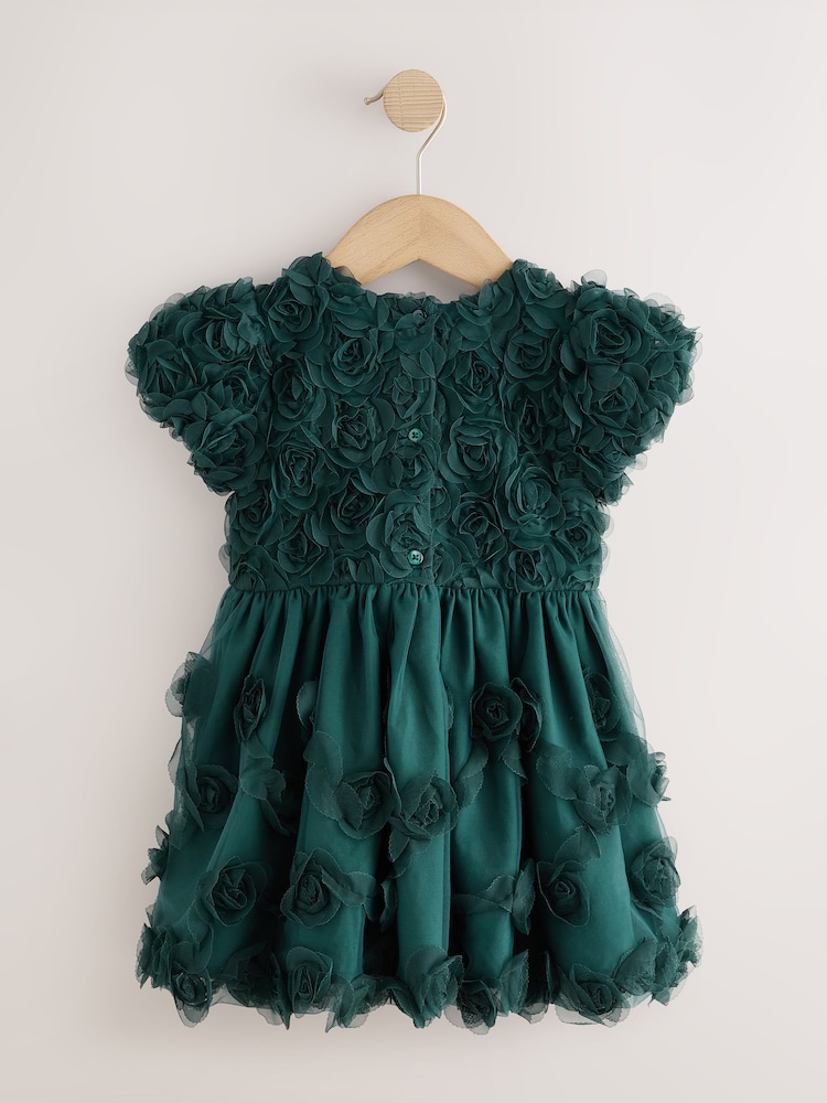 深綠色 - 3D Flower Occasion Dress (3mths-8yrs) - 圖片 2，共 4