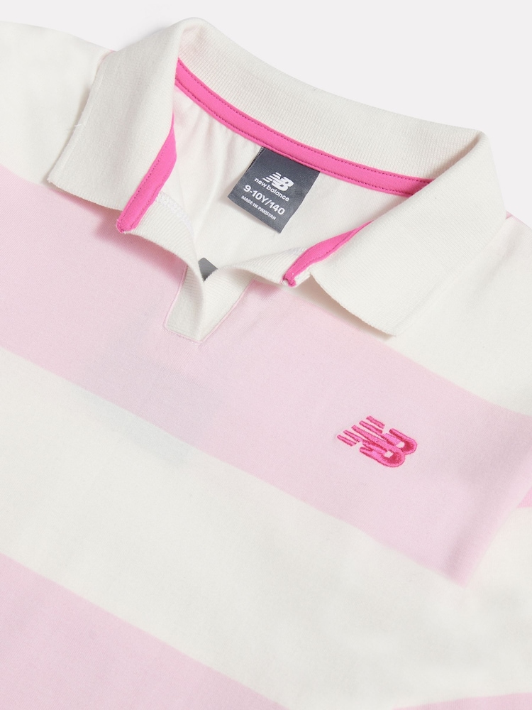 New Balance Pink Stripe Rugby Polo Shirt - Image 3 of 3