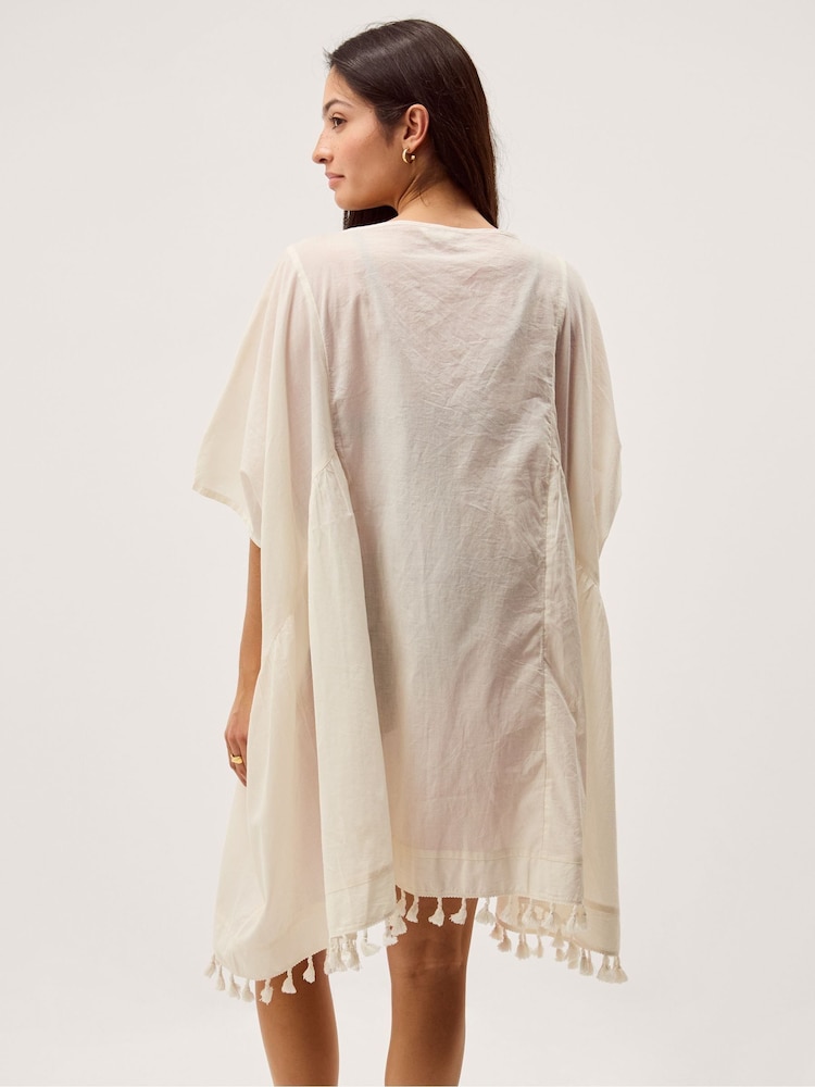 Monsoon White Astrid Tassel Embellished Mini Kaftan - Image 2 of 5 Monsoon White Astrid Tassel Embellished Mini Kaftan - Image 2 of 5