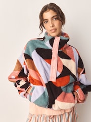 Pink Abstract Half Zip Borg Fleece - Image 1 of 8