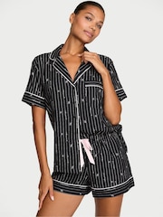 Victoria's Secret Black Script Logo Flannel Shorts Pyjama Set - Image 1 of 2