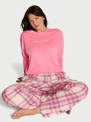 Victoria's Secret Sexy Little Pink Tartan Long Sleeve Flannel Pyjamas  Scrunchie Set - Image 2 of 3