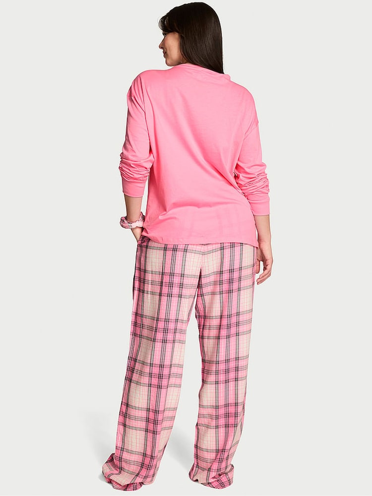 Victoria's Secret Sexy Little Pink Tartan Long Sleeve Flannel Pyjamas  Scrunchie Set - Image 3 of 3