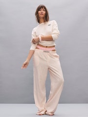 Victoria's Secret White & Pink Iconic Stripe Long Sleeve Flannel Pyjamas  Scrunchie Set - Image 1 of 3