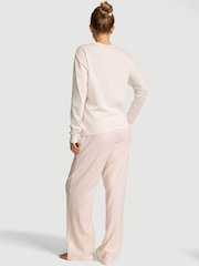 Victoria's Secret White & Pink Iconic Stripe Long Sleeve Flannel Pyjamas  Scrunchie Set - Image 3 of 3