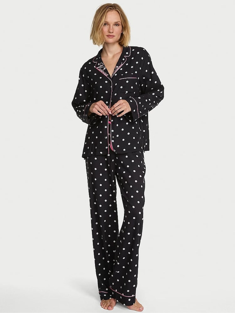 Victoria's Secret Black Polka Dot Flannel Long Pyjama Set - Image 2 of 3 Victoria's Secret Black Polka Dot Flannel Long Pyjama Set - Image 2 of 3