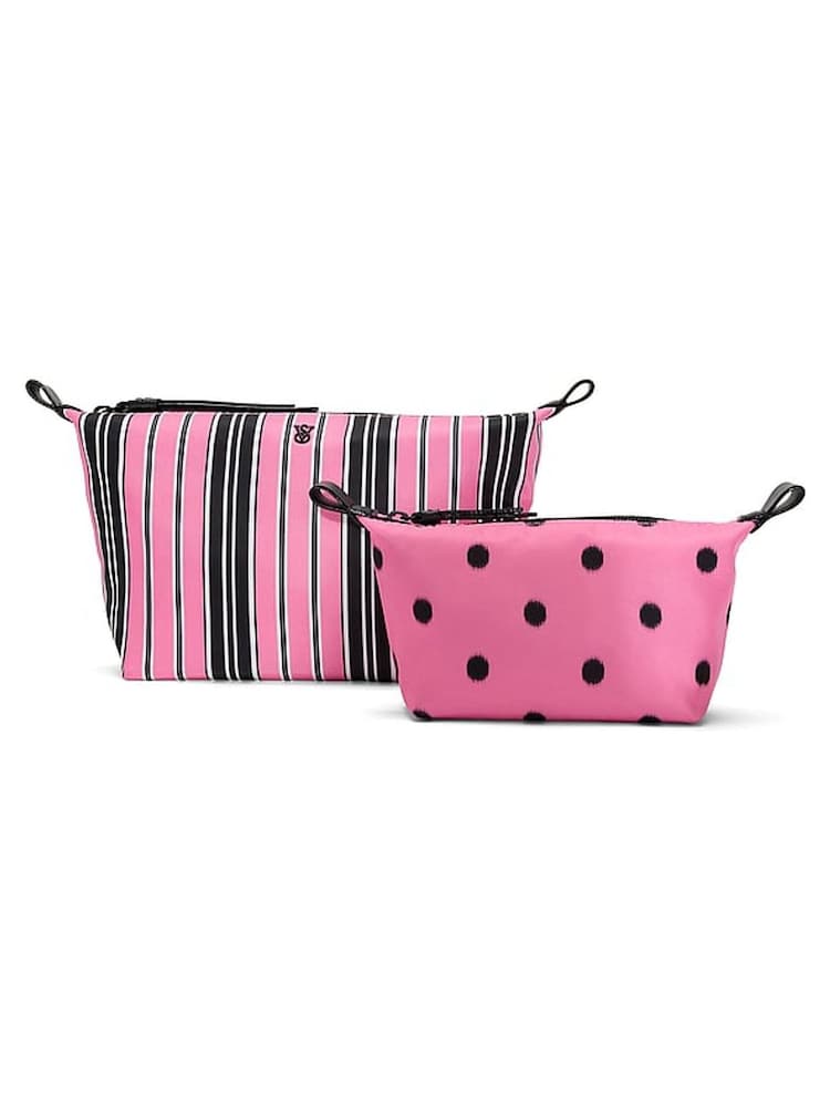 Victoria's Secret Pink Black Stripe 2 Piece Makeup Bag - Image 2 of 3 Victoria's Secret Pink Black Stripe 2 Piece Makeup Bag - Image 2 of 3