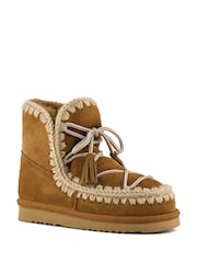 Mou Brown Eskimo 18 Sheepskin Lined Scoubidou Lace Detail Boots - Image 3 of 5