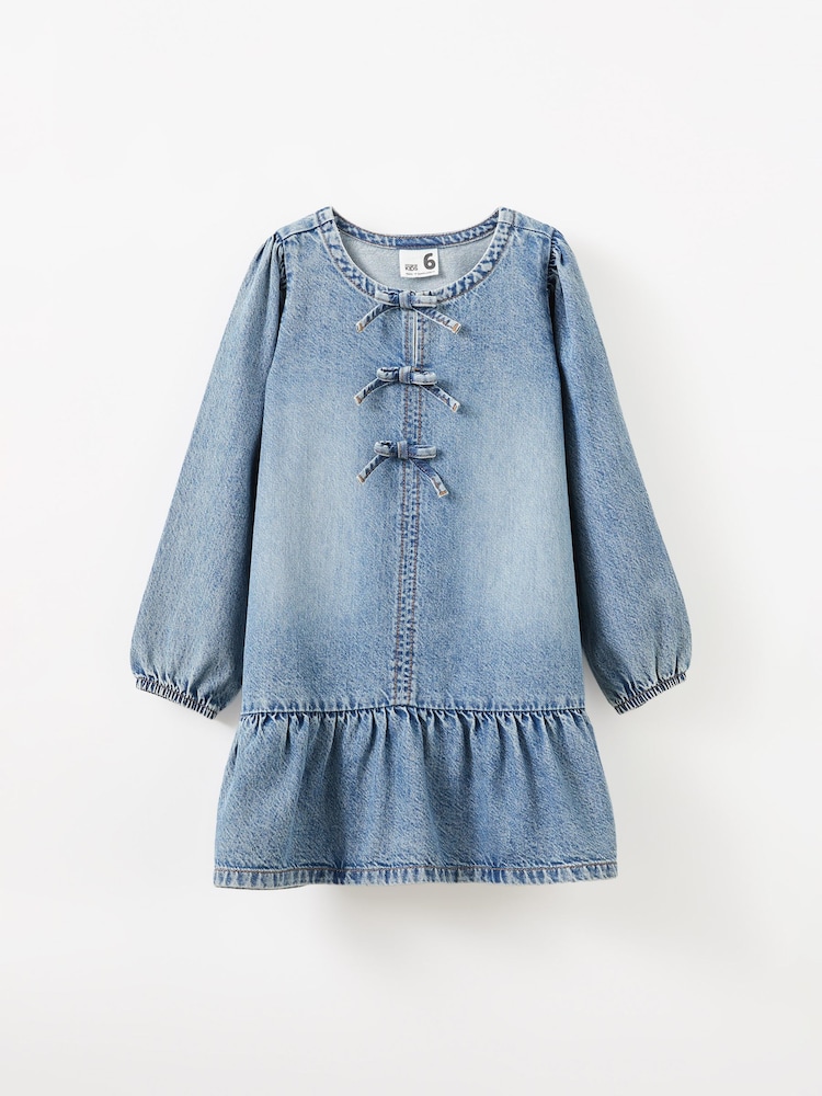 Cotton On Mid Blue Betty Bow Front Denim Dress - Image 1 of 3