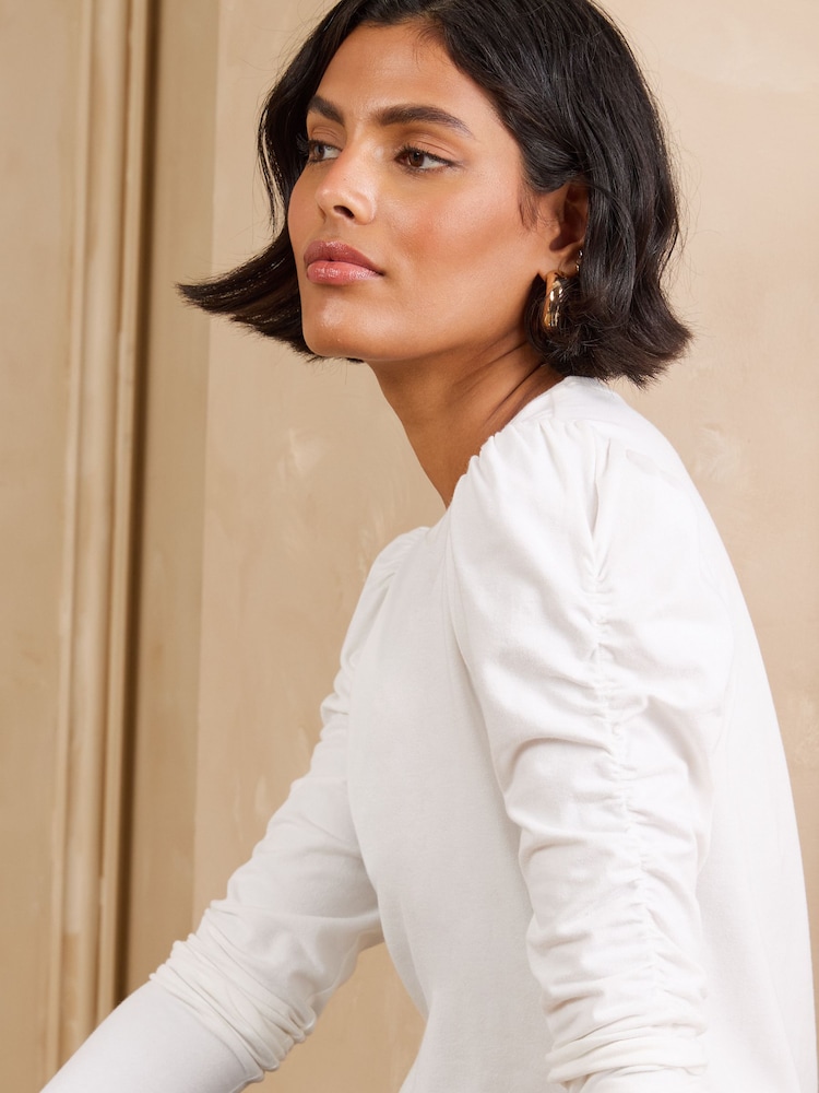 Love & Roses Ivory  Shrimp Long Sleeve Jersey Top - Image 2 of 4