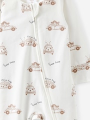 Cotton On Vanilla/Beep Beep Love Bug Long Sleeve Zip Sleepsuit - Image 2 of 3