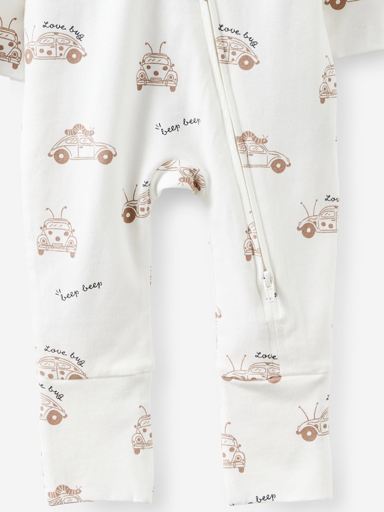 Cotton On Vanilla/Beep Beep Love Bug Long Sleeve Zip Sleepsuit - Image 3 of 3