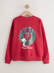 酒紅色 - Snoopy Licence Christmas Wreath Sweatshirt - 圖片 2/5