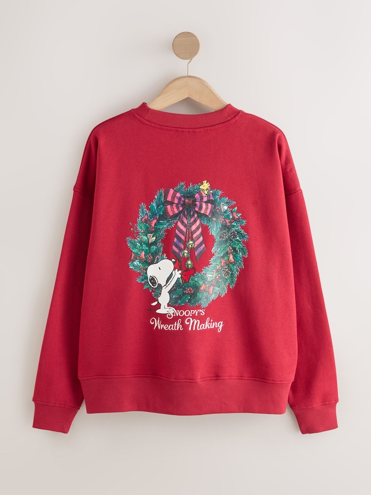 酒紅色 - Snoopy Licence Christmas Wreath Sweatshirt - 圖片 2/5