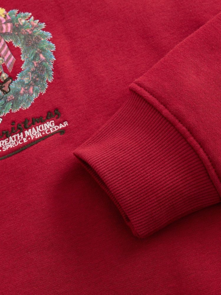 酒紅色 - Snoopy Licence Christmas Wreath Sweatshirt - 圖片 5/5