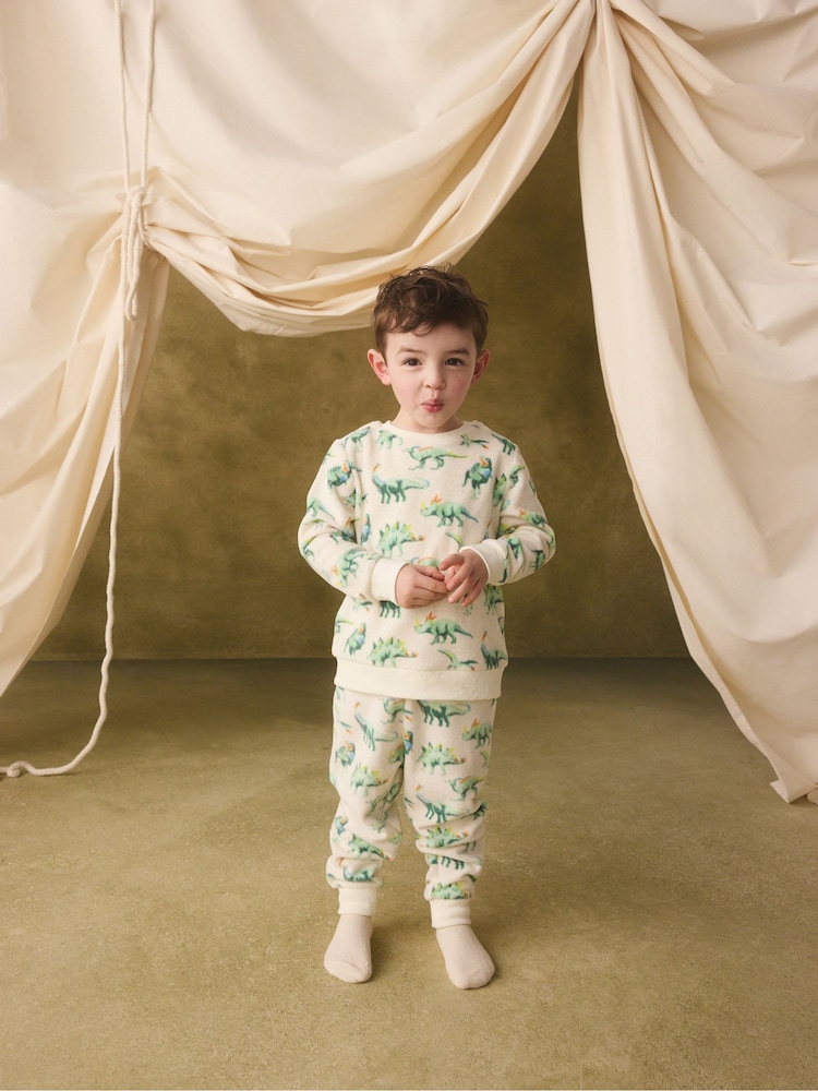 Ecru/Green Cath Kidston Dinosaur Single Cosy Fleece Pyjamas - Image 1 of 7 Ecru/Green Cath Kidston Dinosaur Single Cosy Fleece Pyjamas - Image 1 of 7