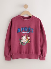 Burgundy Red Washed Mickey Mouse License Ski Graphic Sweatshirt - Image 1 of 3