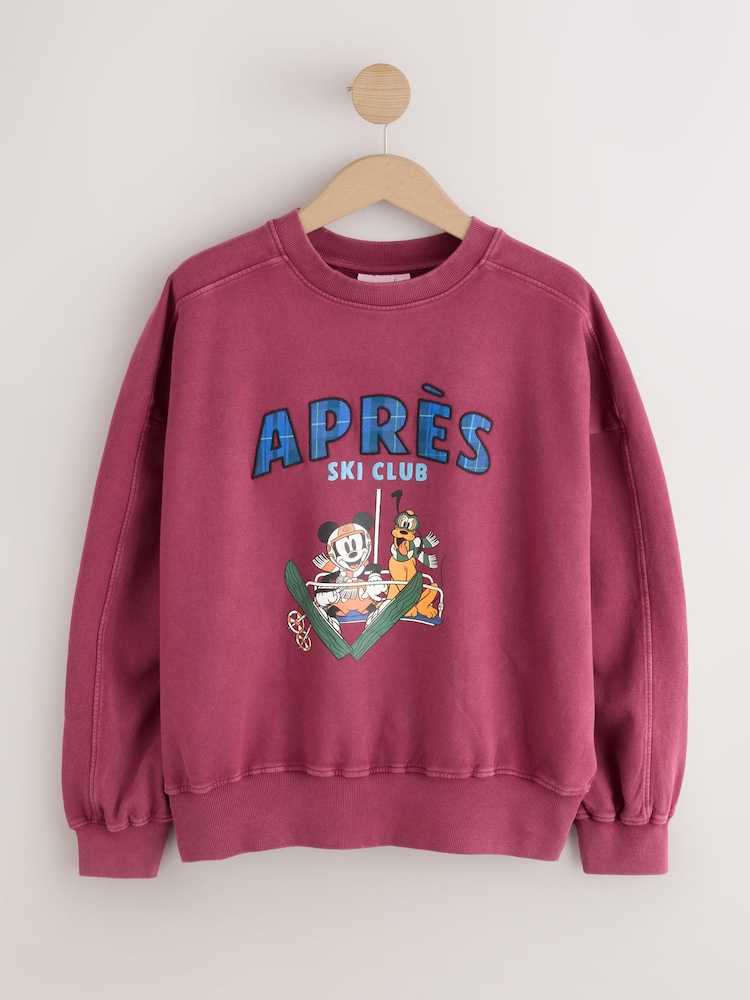 Burgundy Red Washed Mickey Mouse License Ski Graphic Sweatshirt - Image 1 of 3